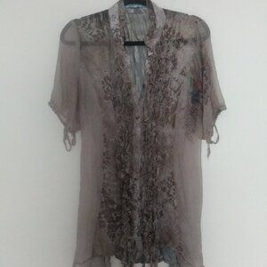 Passion Concept Sheer Ruffle Button-Front Blouse Women’s Size M